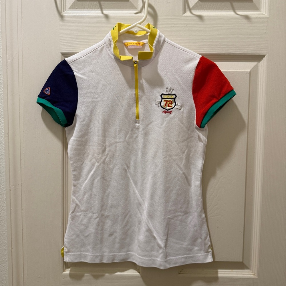 Womens Golf' White Colorblock Sports Polo with Yellow Zip
